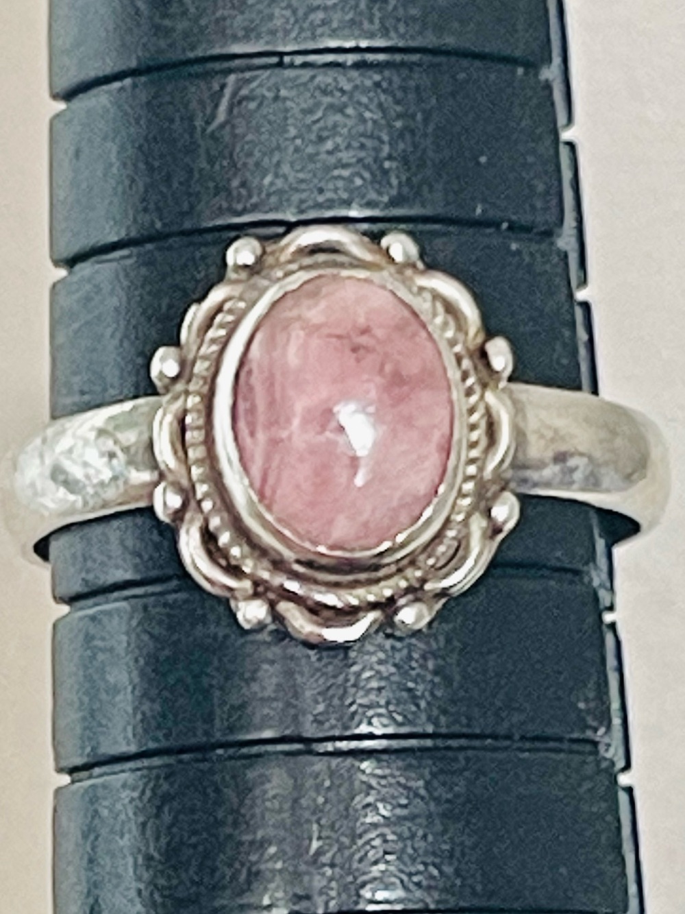VTG Southwest Sterling Silver Ring Oval
Pink Rhodochrosite Cabochon SZ 6